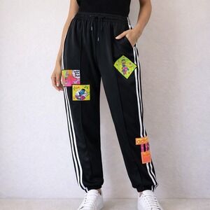 Adidas x Jeremy Scott Adibreak Track Pants Women's XS 26" Cartoon Patch Firebird